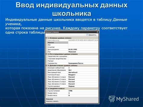 Ввод данных ученика