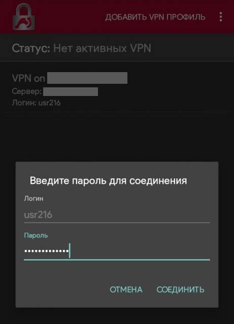 Ввод настроек VPN-сервиса