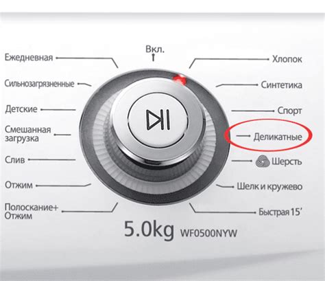 Выбор режима стирки и настройка параметров