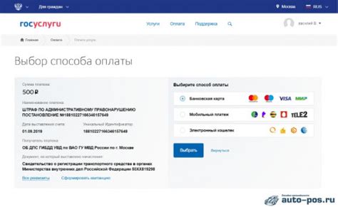 Выбор способа оплаты штрафа