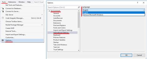 Выбор языка в Visual Studio
