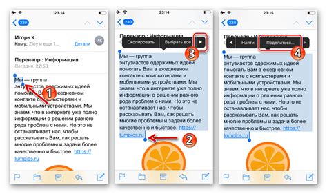 Выделение текста на iPhone