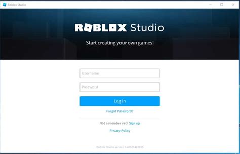 Запустите Roblox Studio и войдите в свою учетную запись