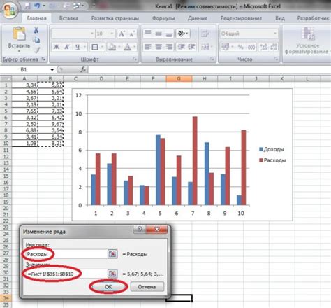 Изменение диапазона данных в диаграмме Excel