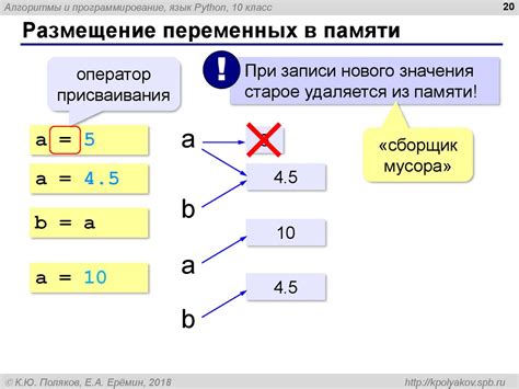 Изменение переменных в памяти