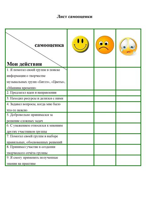 Как использовать лист самооценки достижений в различных ситуациях