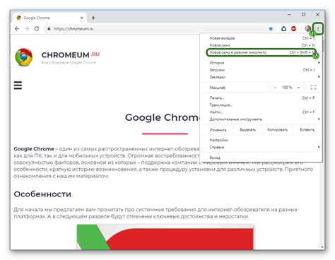 Как открыть инкогнито окно в браузере Google Chrome