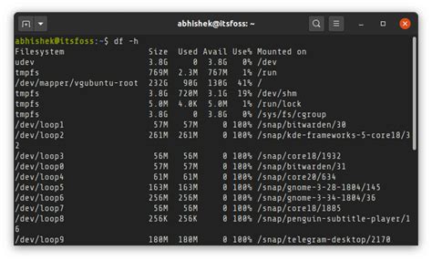 Команда для проверки свободного места на диске в Ubuntu