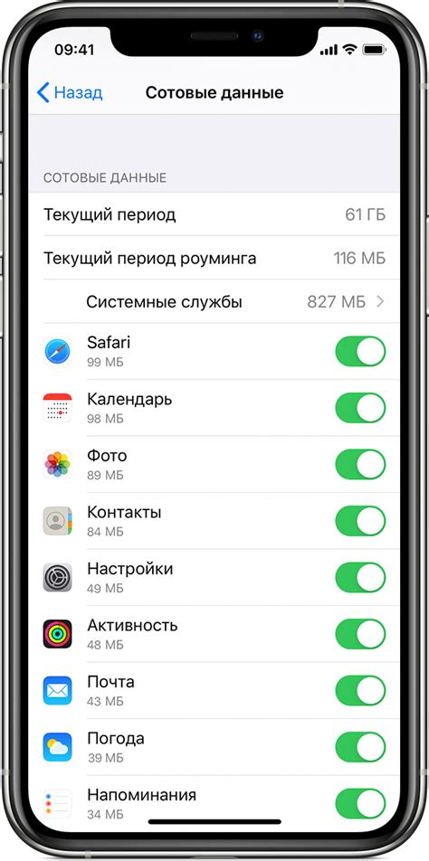 Настройка включения роуминга данных на iPhone