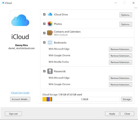 Настройка в iCloud на компьютере