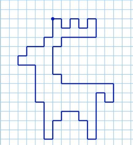 Начните рисовать олень, следуя по клеткам