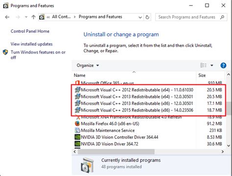 Обновить Visual C++ Redistributable