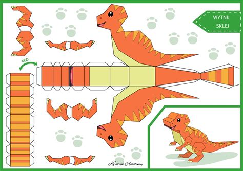 Окраска и отделка динозавра из бумаги А4