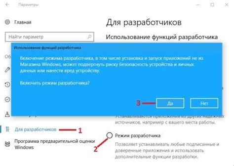 Описание процесса включения режима разработчика