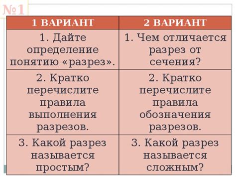 Определение размеров разрезов