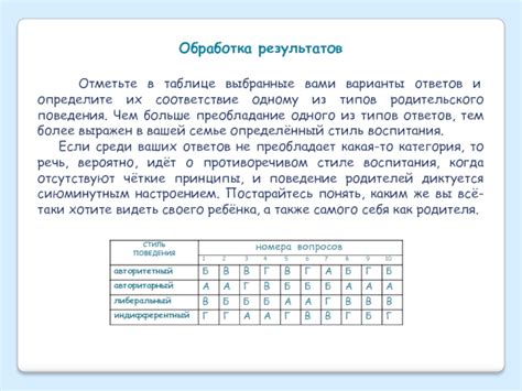 Определение типов ответов в таблице