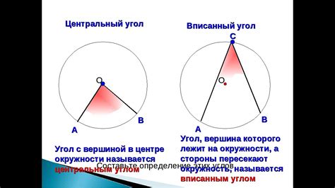 Определение центрального угла и дуги на окружности