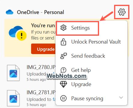 Откройте настройки OneDrive