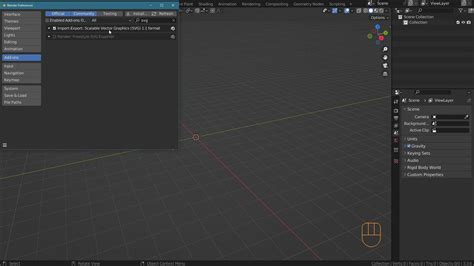 Открытие меню настроек аддонов в Blender