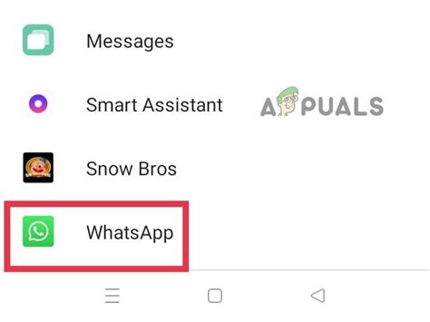 Открытие настроек WhatsApp