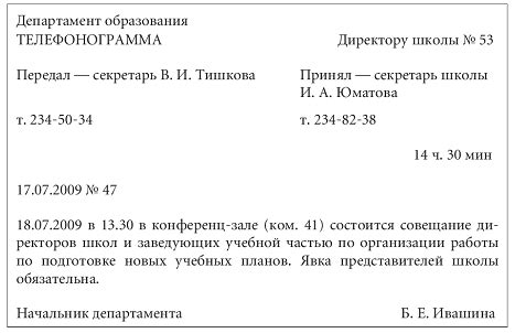 Оформление телефонограммы: примеры