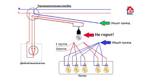 Подключение люстры к двухклавишному выключателю