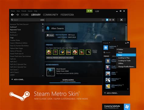 Поиск и выбор темы Steam Metro