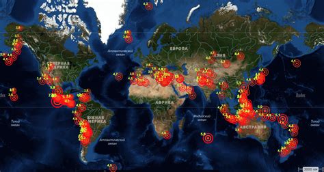 Показатели сейсмической активности на глобальной карте