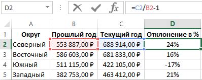 Практический пример вычисления процентного отклонения