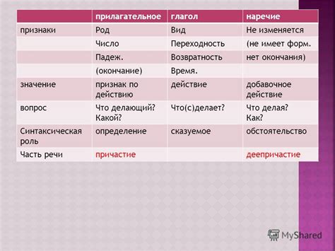 Прилагательное, причастие и наречие: отличия и особенности в русском языке