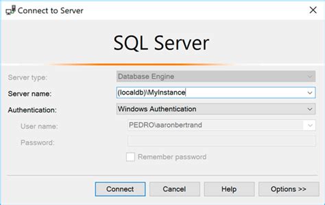 Примеры использования SQL Server LocalDB