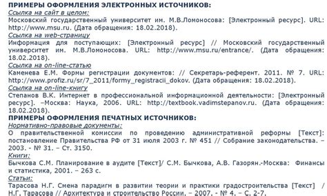 Примеры оформления ссылок в списке литературы на интернет-ресурсы