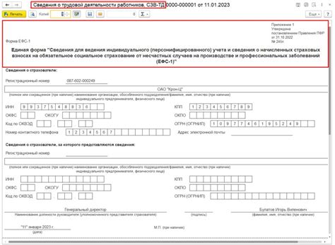 Примеры создания документа ЕФС 1 в 1С ЗУП