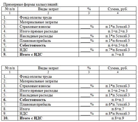 Пример расчета МПЛ для услуг