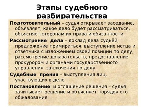 Проведение судебного разбирательства и аргументация своей позиции