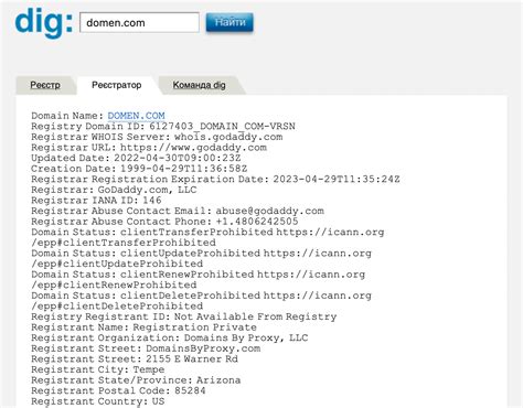 Проверьте информацию о домене