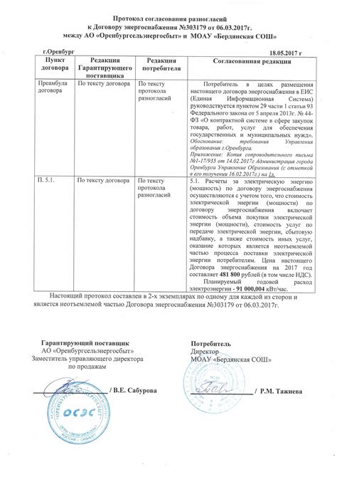 Протокол разногласий и решение суда