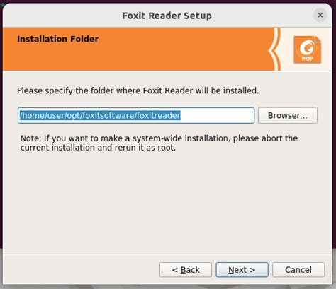 Процесс установки Foxit Reader на Linux