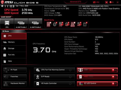 Раздел Advanced BIOS MSI B550 Gaming