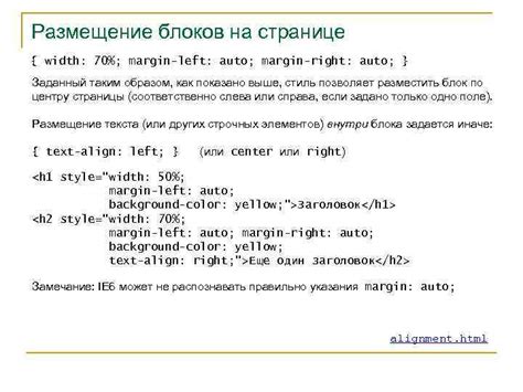 Размещение блоков схемы на странице