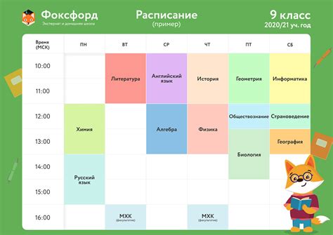 Расписание занятий 9 класса