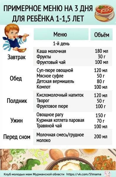 Рацион питания ребенка в 1 год и 1 месяц