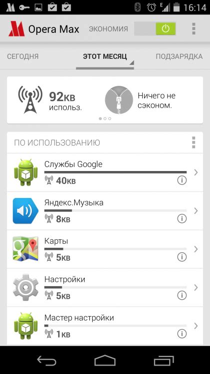 Результаты оптимизации объема трафика для пользователей Android