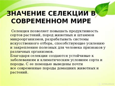 Роль и значения искусственного отбора в современном мире