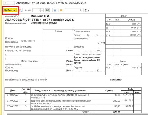 Создание документа авансового отчета