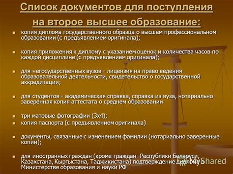 Список документов для поступления на финансовый факультет