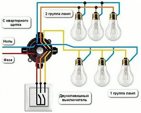 Схема подключения лампочки к выключателю