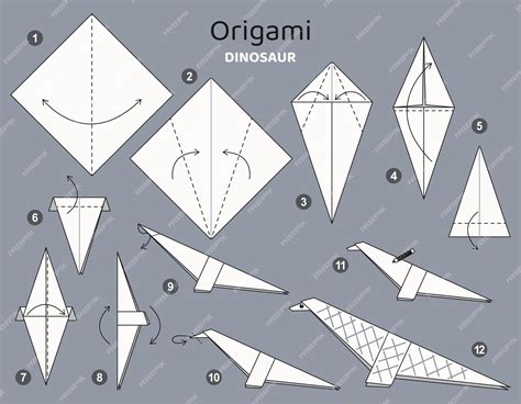 Схема складывания оригами динозавра