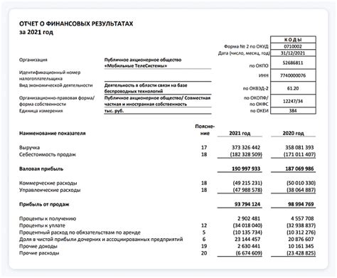 Финансовая отчетность и показатели юридического лица