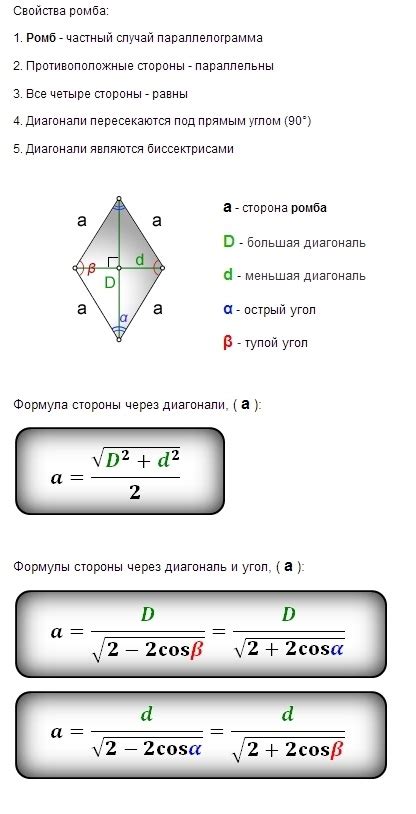 Формула периметра ромба